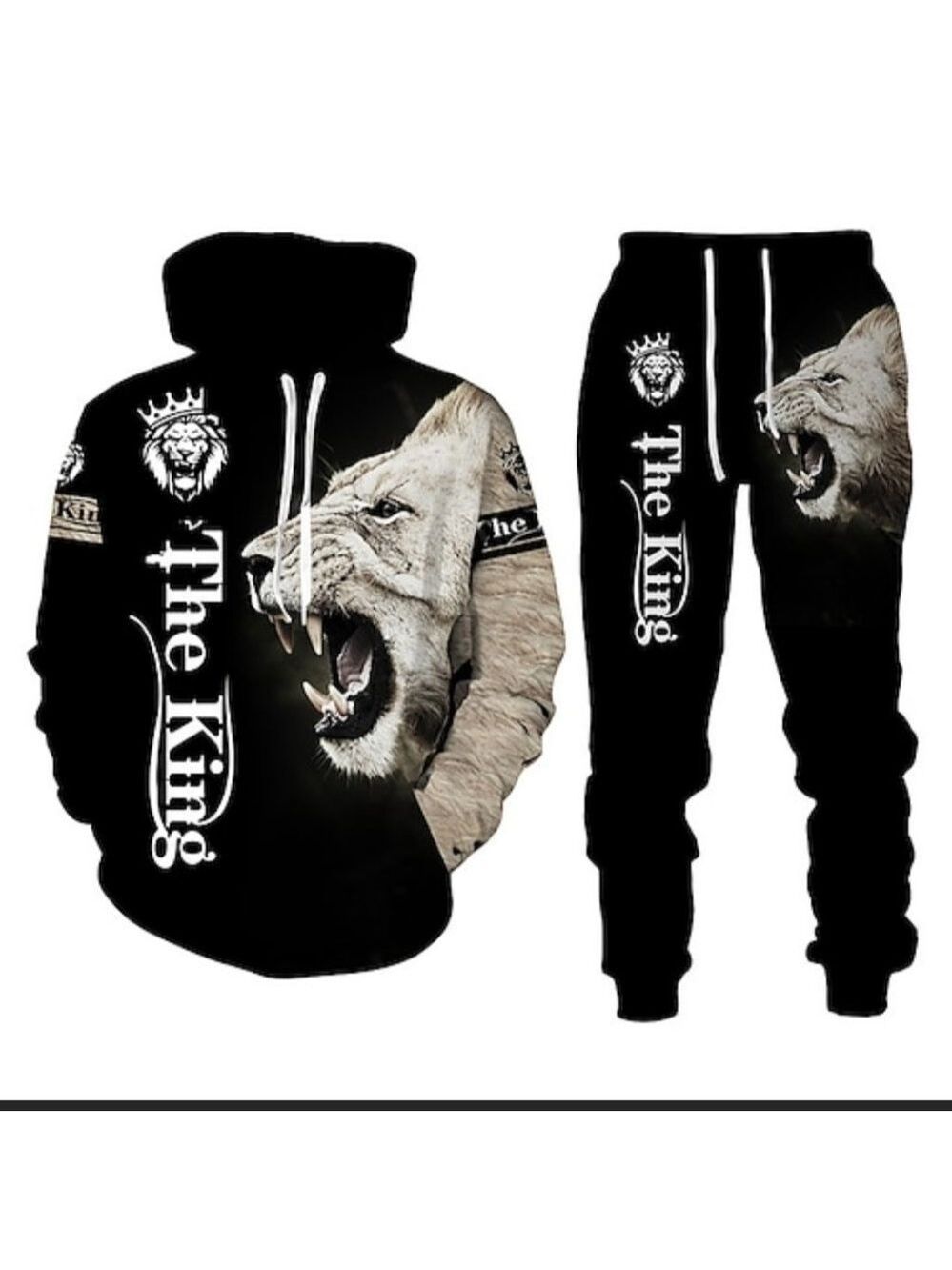 Mens White Lion Leo Graphic Track Suit Hoodie Set "The King"
